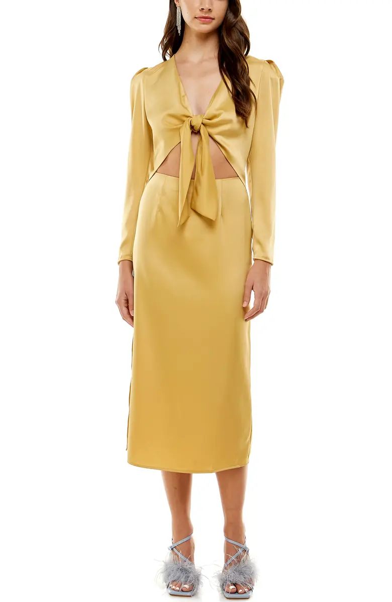 Poppy Tie Front Long Sleeve Cutout Midi Dress | Nordstrom