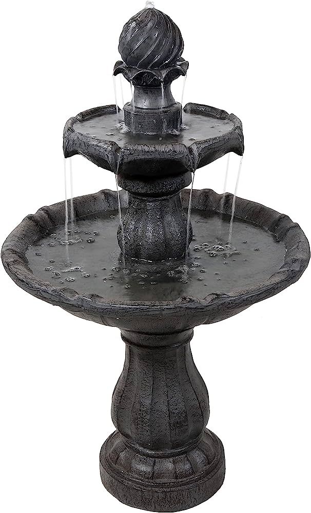 Sunnydaze 2-Tier Solar-Powered Outdoor Water Fountain with Battery Backup - Black Finish - 35-Inc... | Amazon (US)