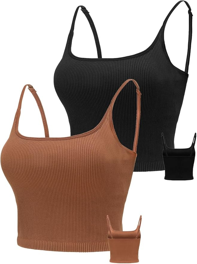 Chilylori Seamless Sports Bra Cropped Tank Top with Adjustable Straps Workout Tops Ribbed Sports ... | Amazon (US)