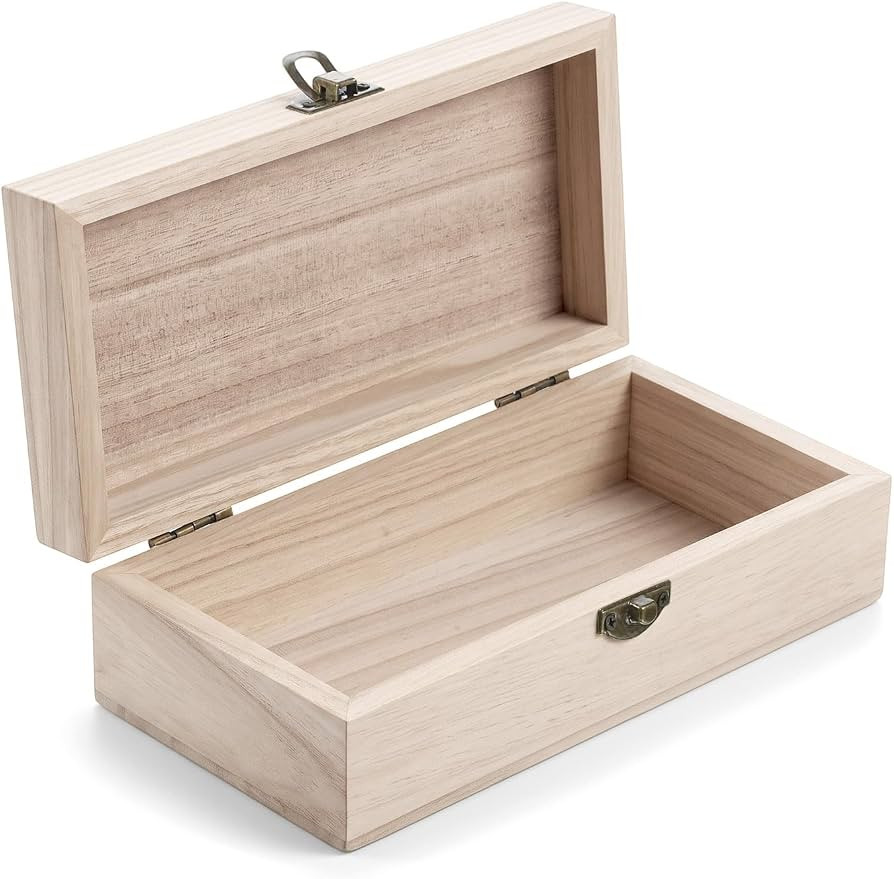 Unfinished Wood Box with Hinged Lid 7.9 x 3.9 x 2.4 In Wood Storage Box | Amazon (US)