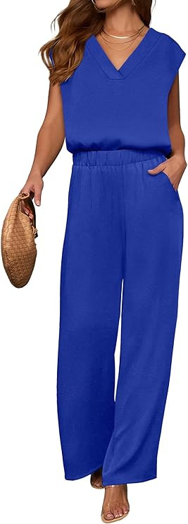 ANRABESS 2 Piece Sets for Women Lounge Outfits Summer V Neck Cap Sleeve Top Wide Leg Pants Vacati... | Amazon (US)