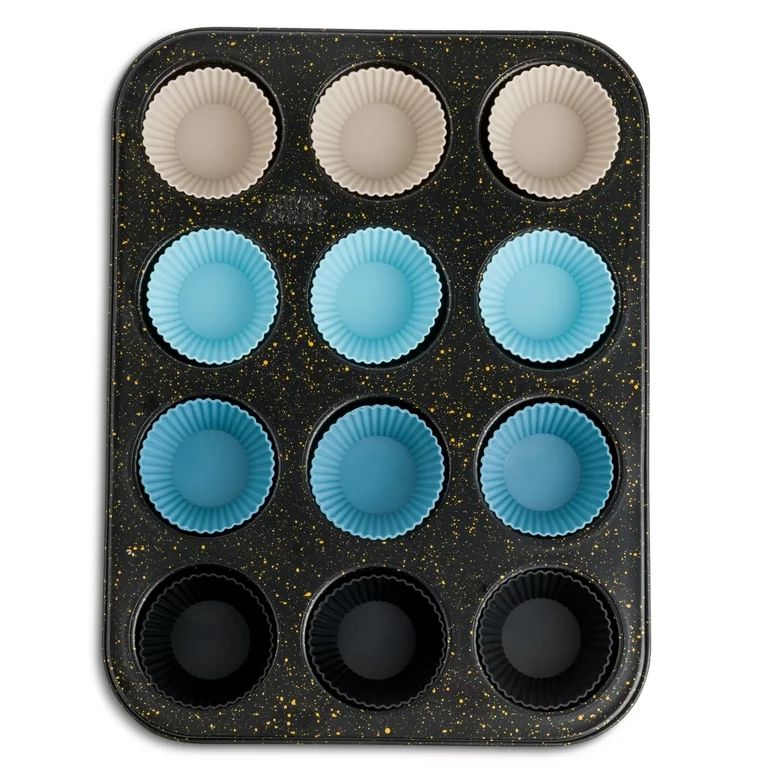 Thyme & Table 12 Cup Nonstick Muffin Pan with Silicone Baking Cups, Black - Walmart.com | Walmart (US)