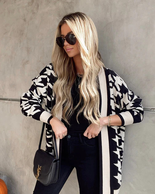 Alexandrine Pocketed Houndstooth Knit Cardigan | VICI