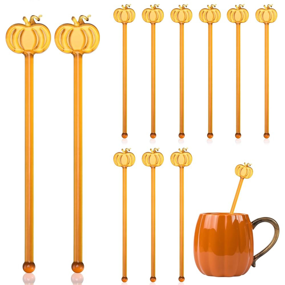 12 Pcs Pumpkin Glass Drink Stirrers 7 Inch Fall Swizzle Sticks 3D Fall Coffee and Cocktail Stirre... | Amazon (US)