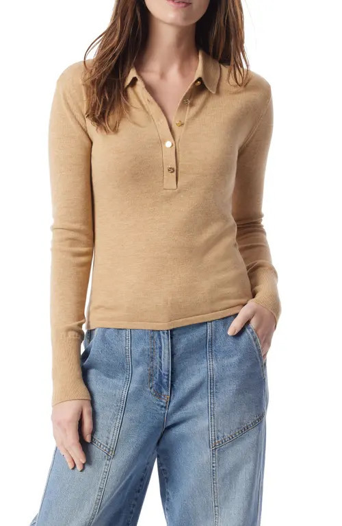 DO by Dee Ocleppo Sinead Polo Sweater in Heather Camel at Nordstrom, Size Large | Nordstrom