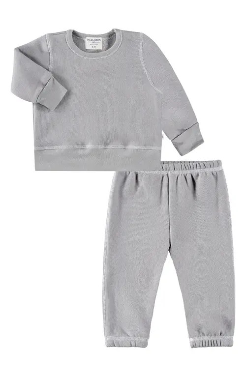 PAIGELAUREN Fleece Lounge Sweatshirt & Joggers Set in Gray at Nordstrom, Size 12-18M | Nordstrom