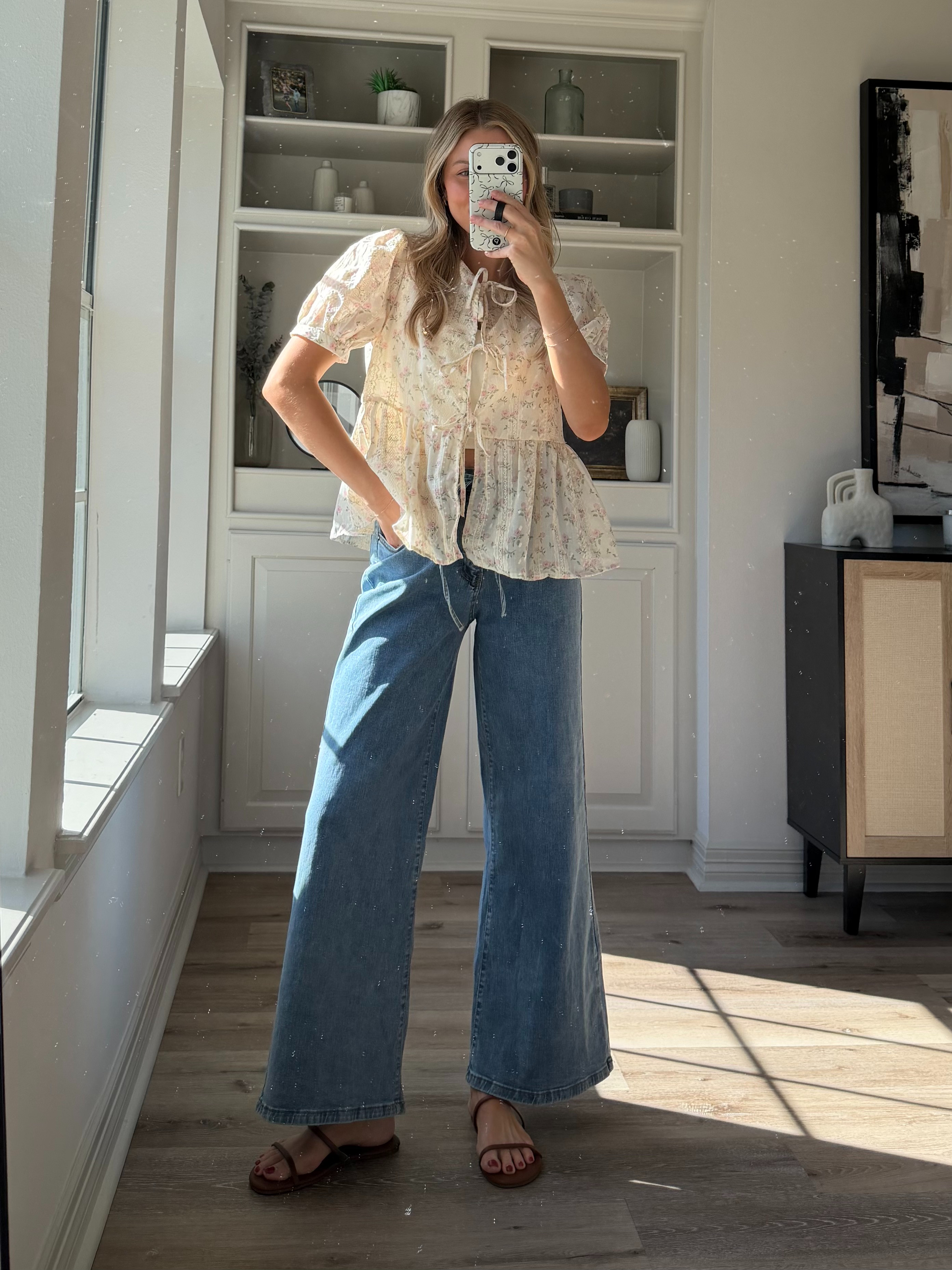 Adorable floral tie top - perfect for nursing! Wearing S in top + 4 in stretchy denim. 

 #LTKootd #LTKFindsUnder50 #LTKFindsUnder100