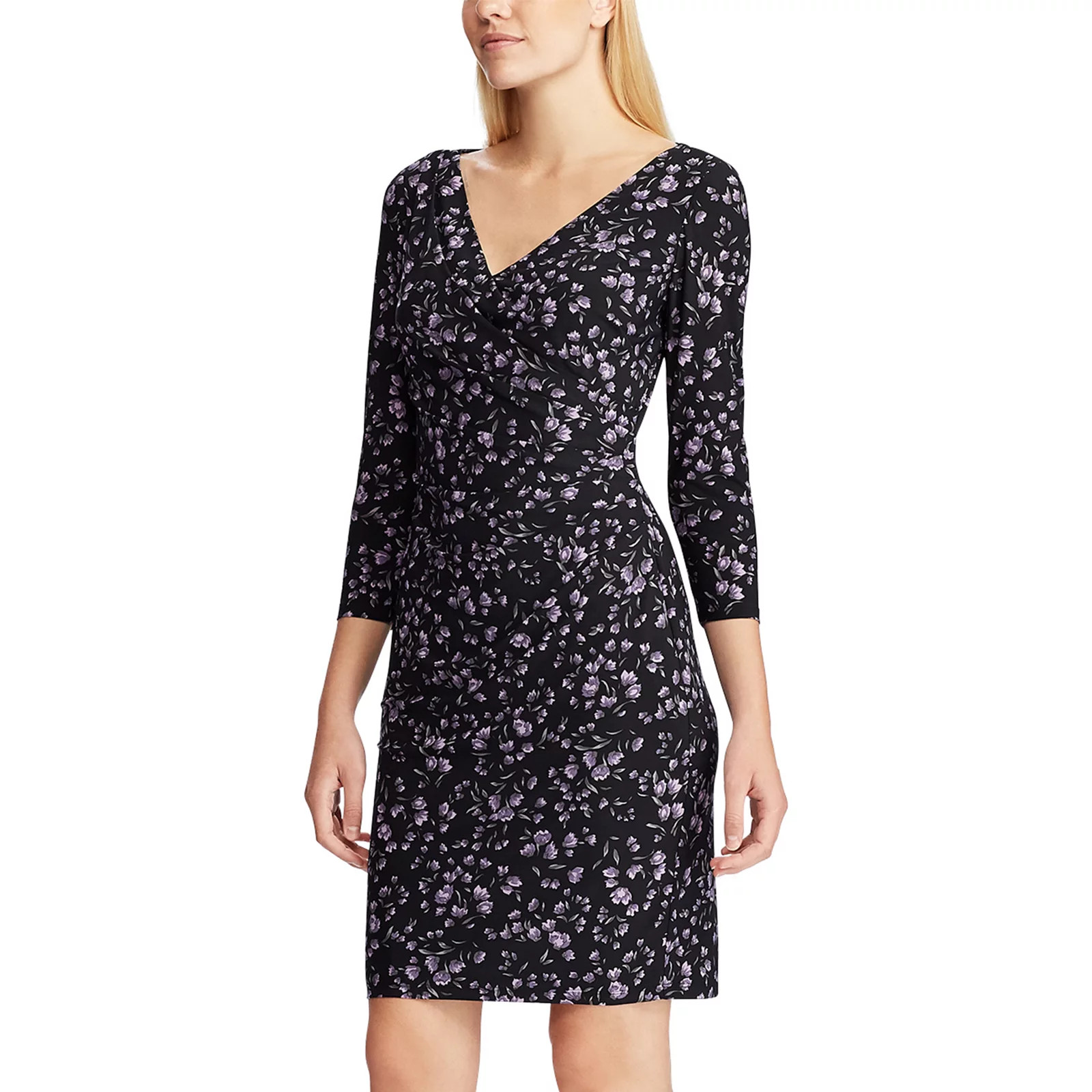 Women's Chaps Floral Faux-Wrap Dress, Size: XS, Black | Kohl's
