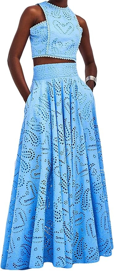 Women's 2 PCS Lace Holes Tank Tops Bodycon Skirts Sexy Nightclub Party Dress Outfits Set | Amazon (US)