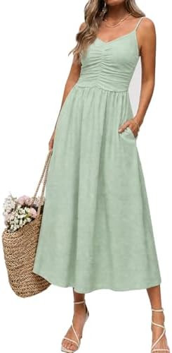 Women Ruched MidiDress with Pocket: Comfortable and Flattering Fit with Adjustable Straps | Amazon (US)