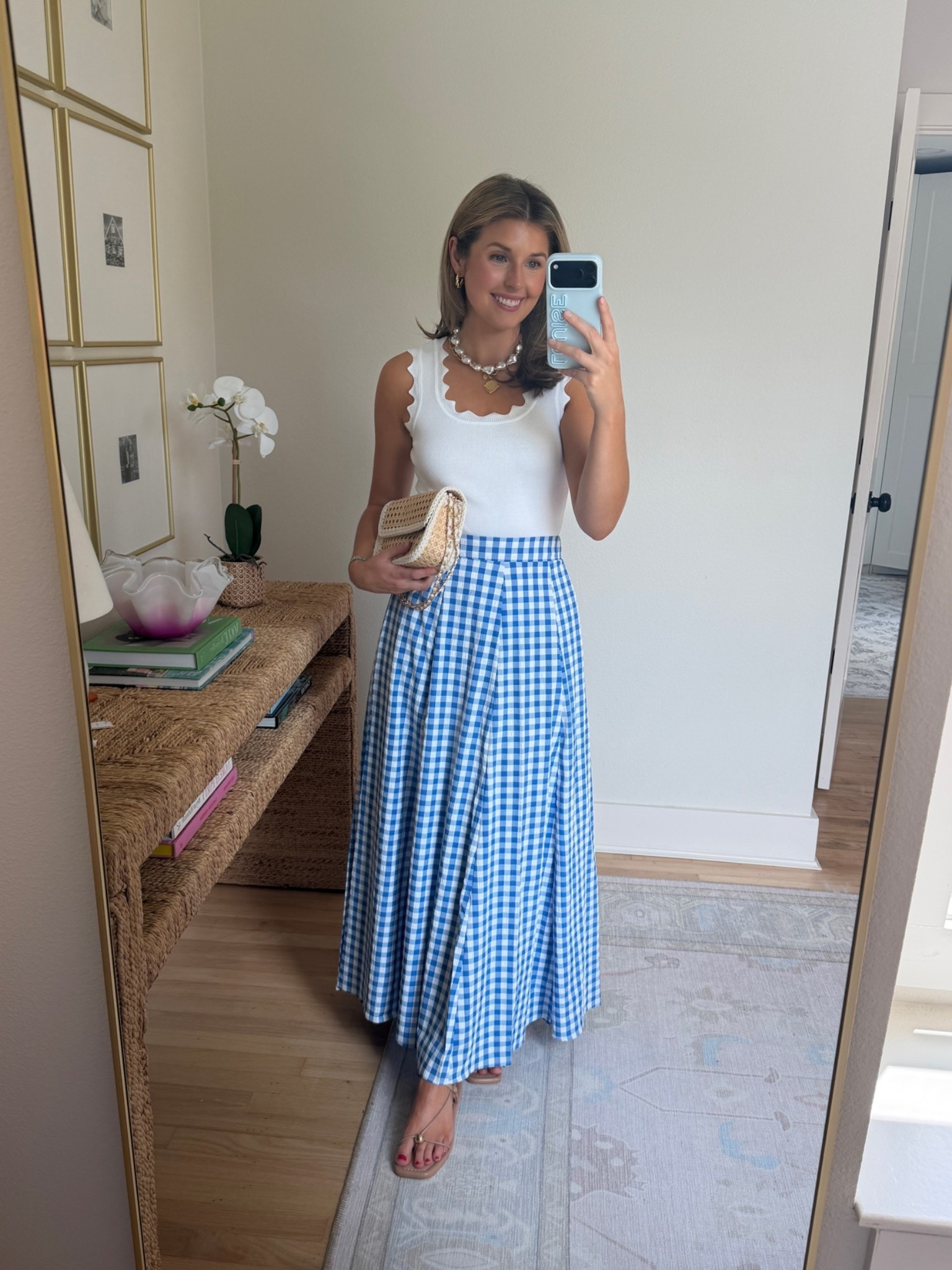 Affordable summer outfit idea! Wearing a S in tank and skirt