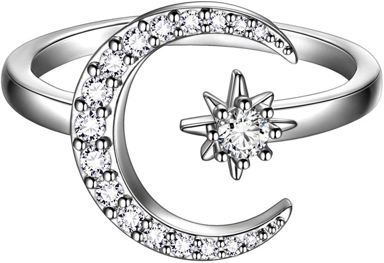 beautlace Star and Moon Adjustable Rings 18K Gold/Silver/Black Gun Plated Crescent Moon Stars Ope... | Amazon (US)