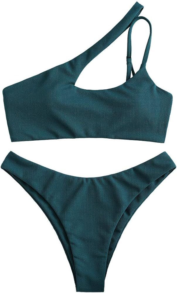 ZAFUL Women's Sexy Cutout One Shoulder Bikini Underwire Padded Bathing Suit Cheeky Thong Brazilia... | Amazon (US)