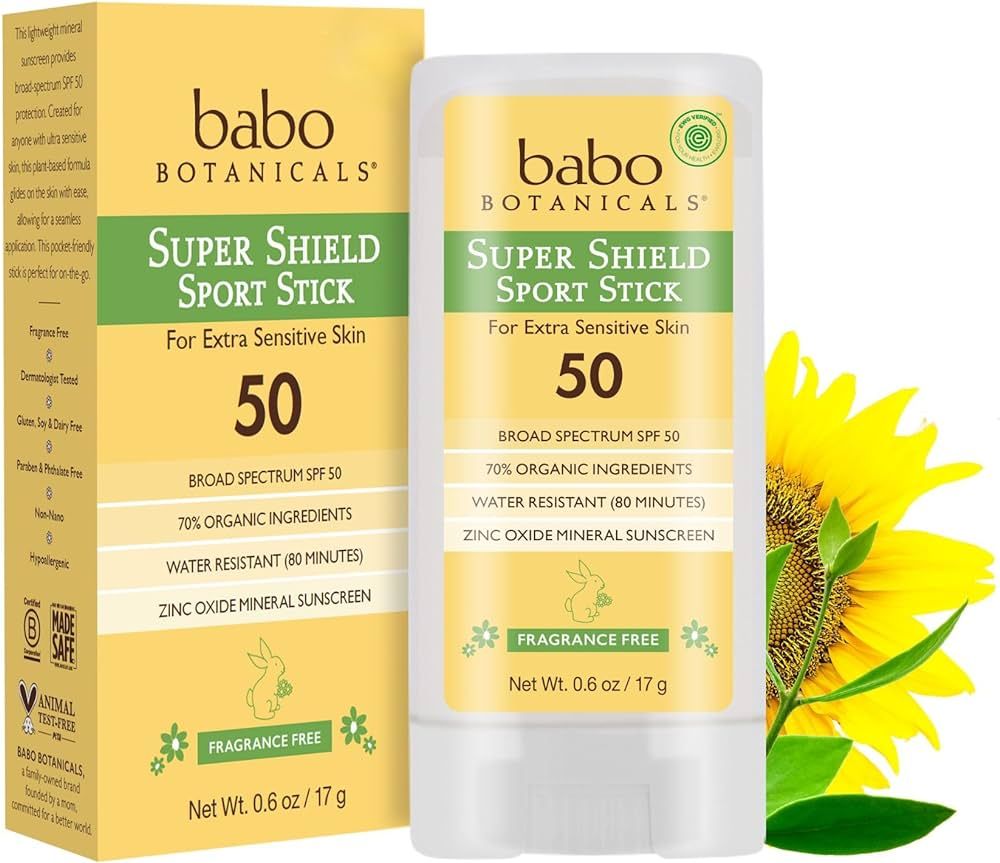 Babo Botanicals Super Shield SPF 50 Stick Sunscreen - 70% Organic Ingredients - Natural Zinc Oxid... | Amazon (US)