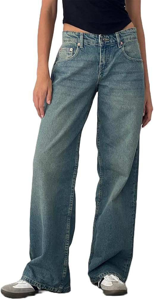 Women's Wide Leg Boyfriend Jeans Straight Leg Denim Pants Low Rise Baggy Jeans Casual Loose Jeans | Amazon (US)