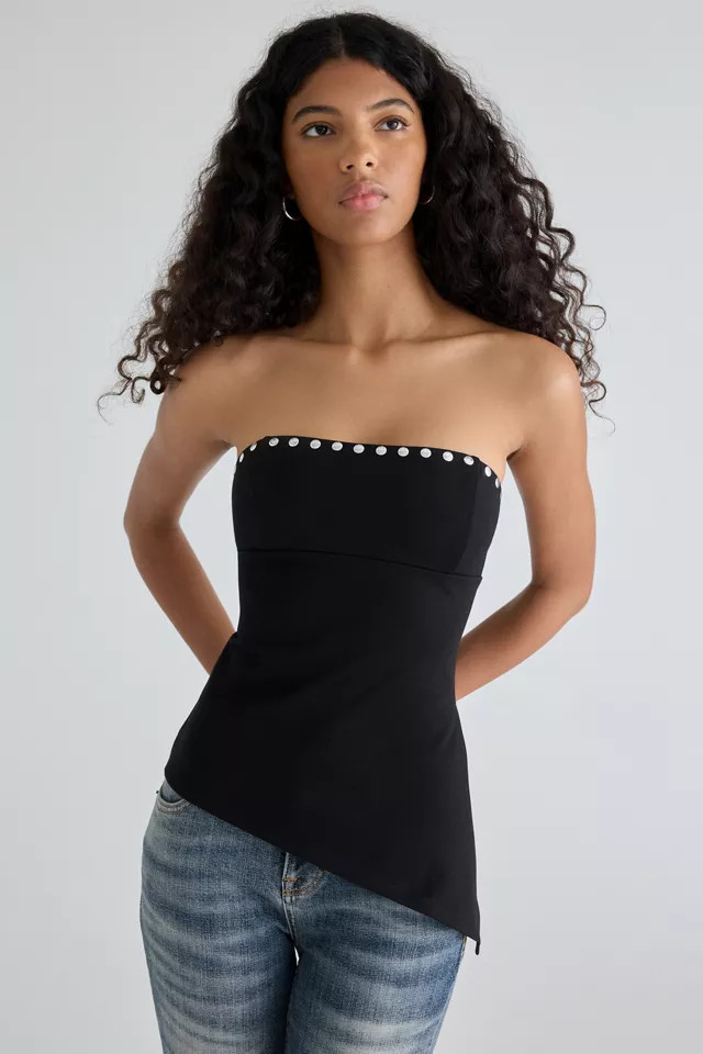 Urban Outfitters UO Afterparty Studded Asymmetric Side-Slit Tube Top in Black, Women's at Urban Outfitters | Urban Outfitters (US and RoW)