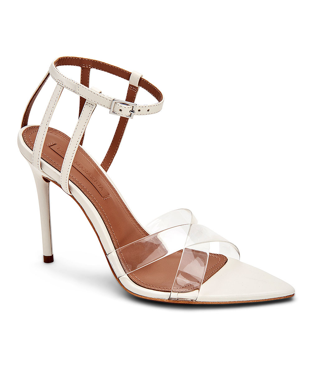 BCBGMAXAZRIA Women's Sandals CLEAR/ - Off White Cage-Strap Daryl Leather Sandal - Women | Zulily