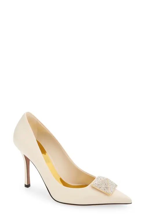 Valentino Garavani Crystal One Stud Pointed Toe Pump in Ia5 Light Ivory/Crystal at Nordstrom, Size 8.5Us | Nordstrom