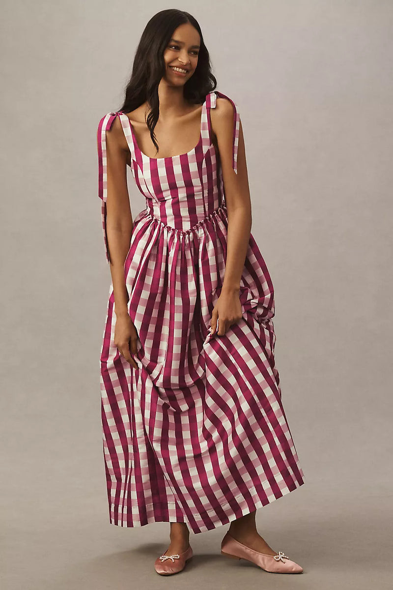 Marie Dress in Wine Gingham | Louise New York