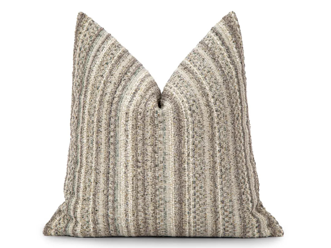 Taupe Bohemian Pillow Cover | Textured Neutral Striped Euro Sham - Etsy | Etsy (US)
