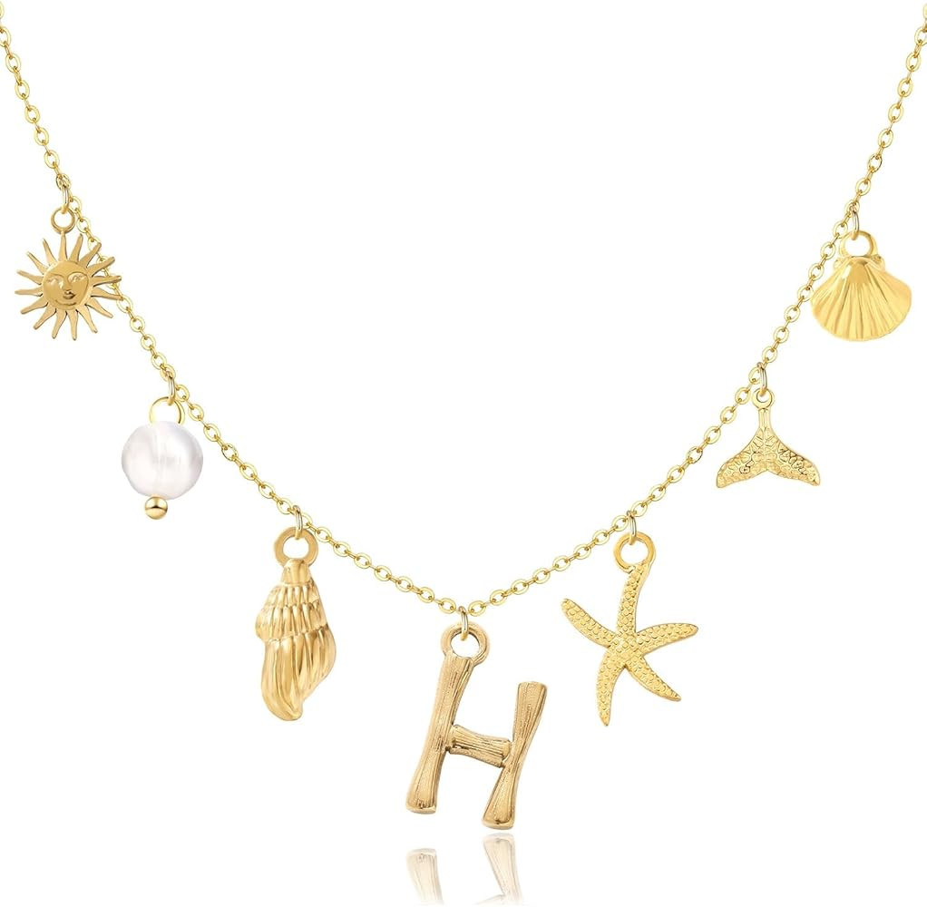 TAGOMEI Gold Initial Charm Necklace for Women Shell Initial Letter Necklace Boho Surfer Summer Be... | Amazon (US)