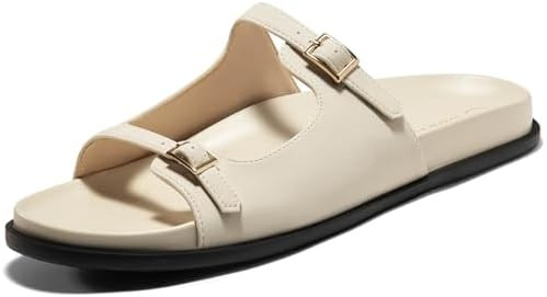 Coutgo Womens Flat Sandals Comfortable Wide Width Slides Double Strap Adjustable Buckle Slip on S... | Amazon (US)
