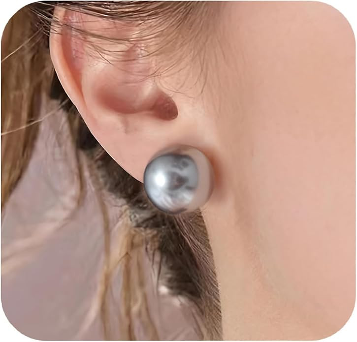 Trendy Big Simulated Pearl Earrings for Women, 925 Sterling Silver Post 14/12MM Oversized Large P... | Amazon (US)