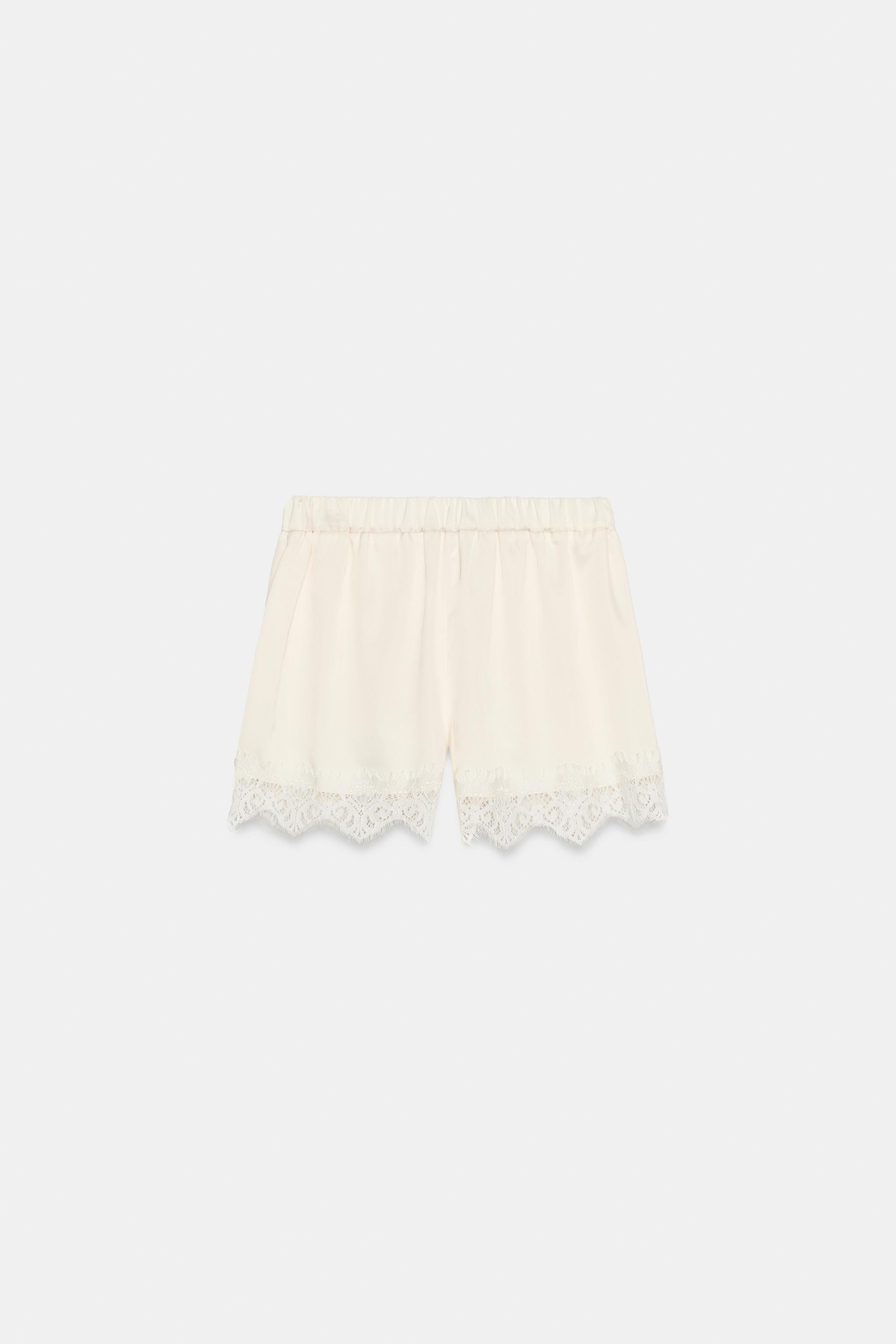 SATIN SHORTS WITH LACE TRIM | Zara UK