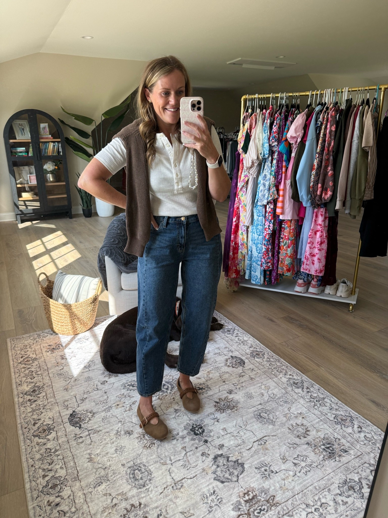 These $25 barrel jeans are a winner! Size down 2 sizes. I am wearing 6, reg 10.