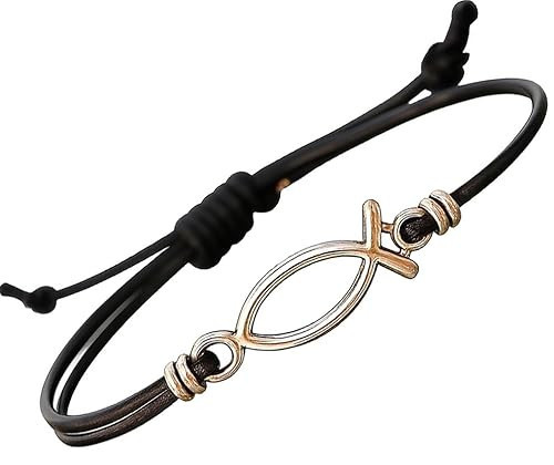 BeGenuine Store Jesus Fish Bracelet Adjustable Leather Cord – Unisex Christian Ichthys Charm, Church Gifts, Friendship Faith Jewelry for Men Women | Amazon (US)