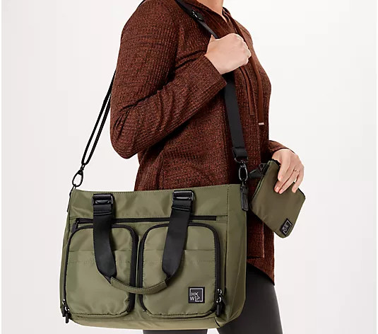 "As Is" IHKWIP Cargo Catchall Tote with Removable RFID Wallet | QVC