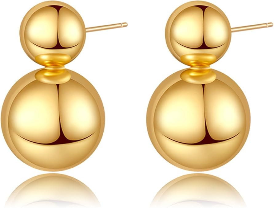 Gold Double Ball Drop Earrings for Women Round Ball Earrings Thick Bead Earrings Stud Trendy Jewe... | Amazon (US)