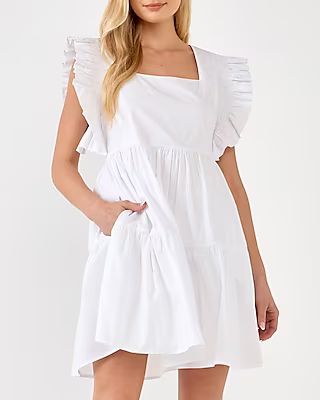 Versatile,Casual English Factory Ruffled Smocked Mini Dress White Women's L | Express