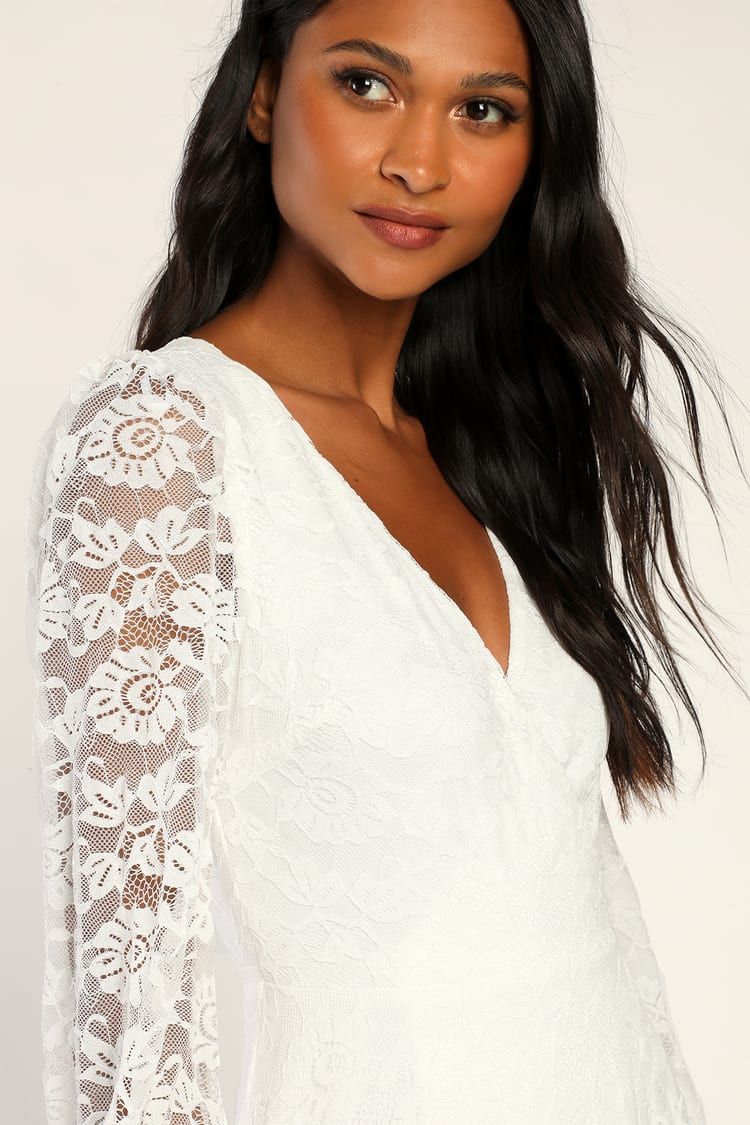 Forever Romantic White Lace Long Sleeve Wrap Maxi Dress | Lulus (US)