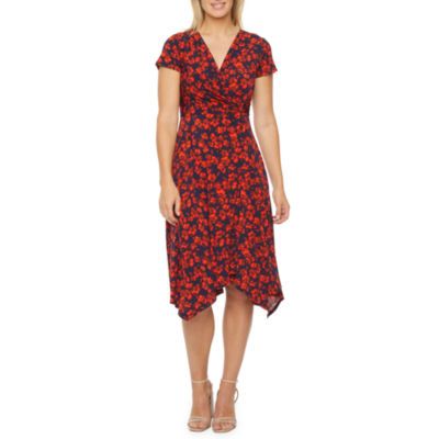 Perceptions Short Sleeve Floral Midi Fit + Flare Dress | JCPenney