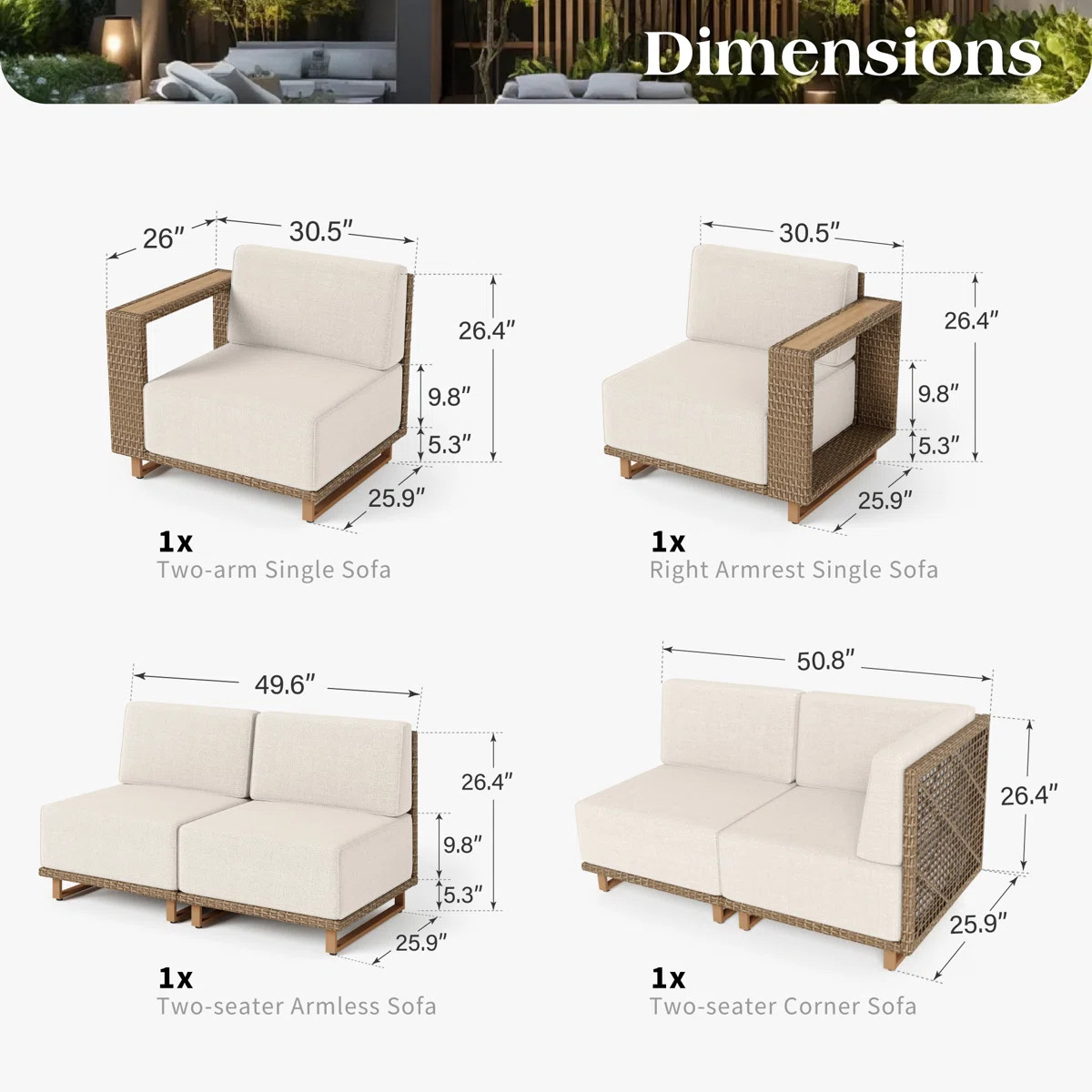 Canapé modulaire d'extérieur en forme de L en osier à six places avec coussins épais et accou... | Wayfair North America