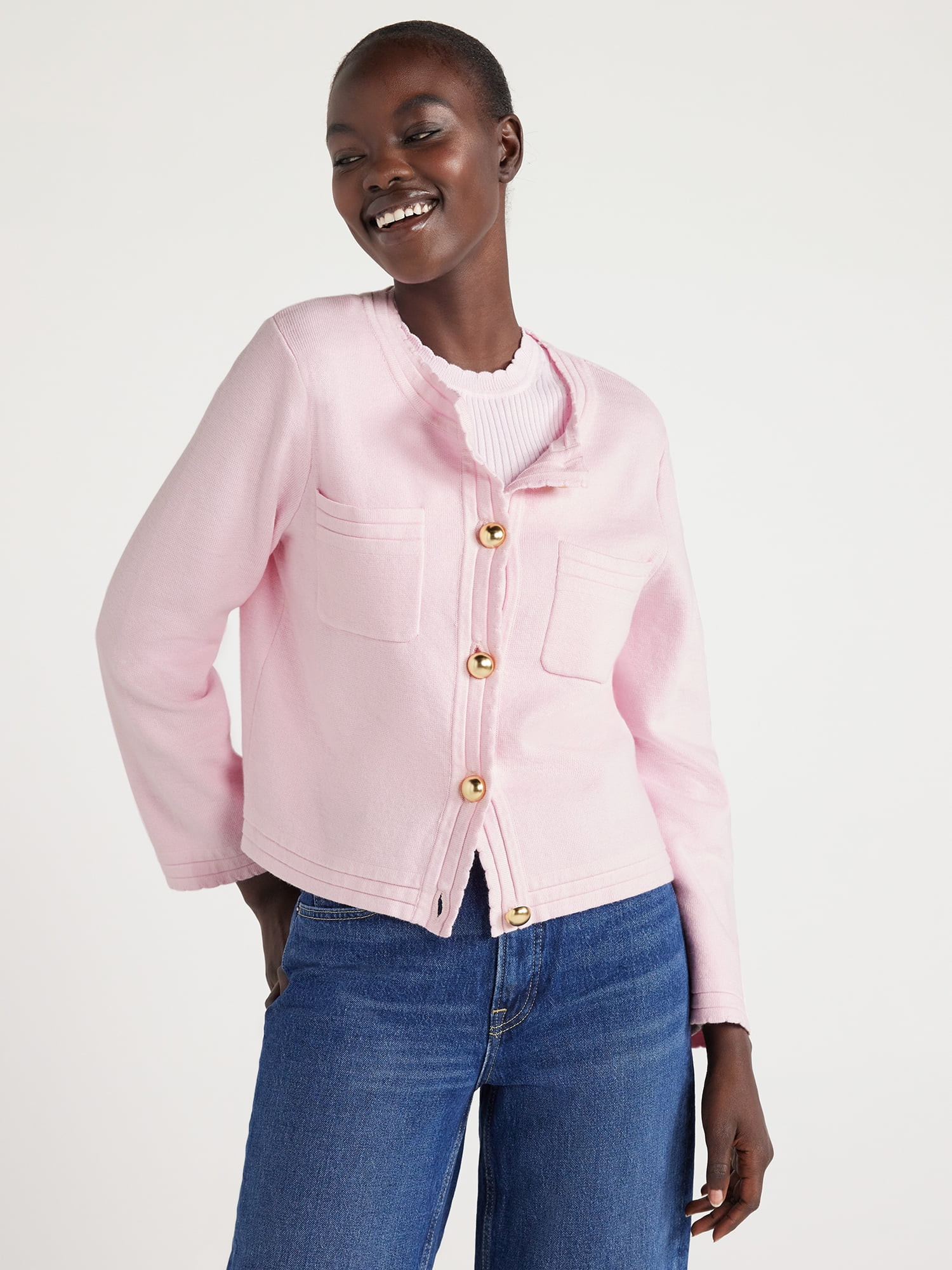 Free Assembly Women’s Chest Pocket Cardigan Sweater with Long Sleeves Midweight Sizes XS-XXL | Walmart (US)