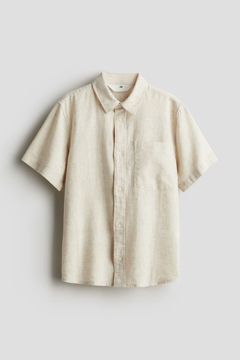 Short-sleeved Linen-blend Shirt - Unbleached - Kids | H&M US | H&M (US + CA)