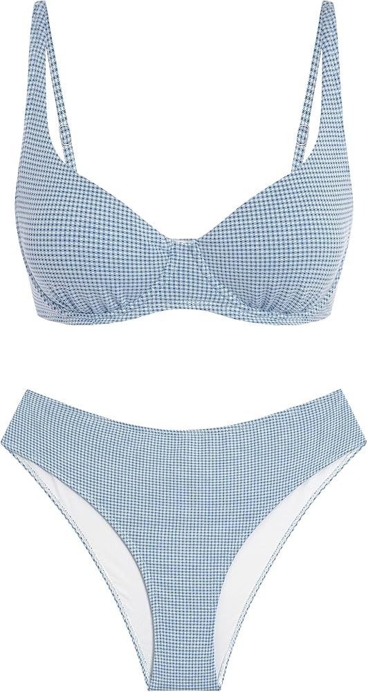 ZAFUL Womens Gingham Bikini Sets High Waisted Underwire Swimsuits Full Coverage Two Piece Swimwea... | Amazon (US)
