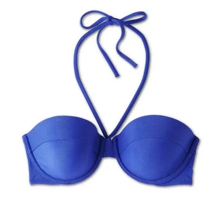 Women's Lightly Lined Ribbed Halter Bikini Top - Shade  Shore™ Blue 34D | Walmart (US)