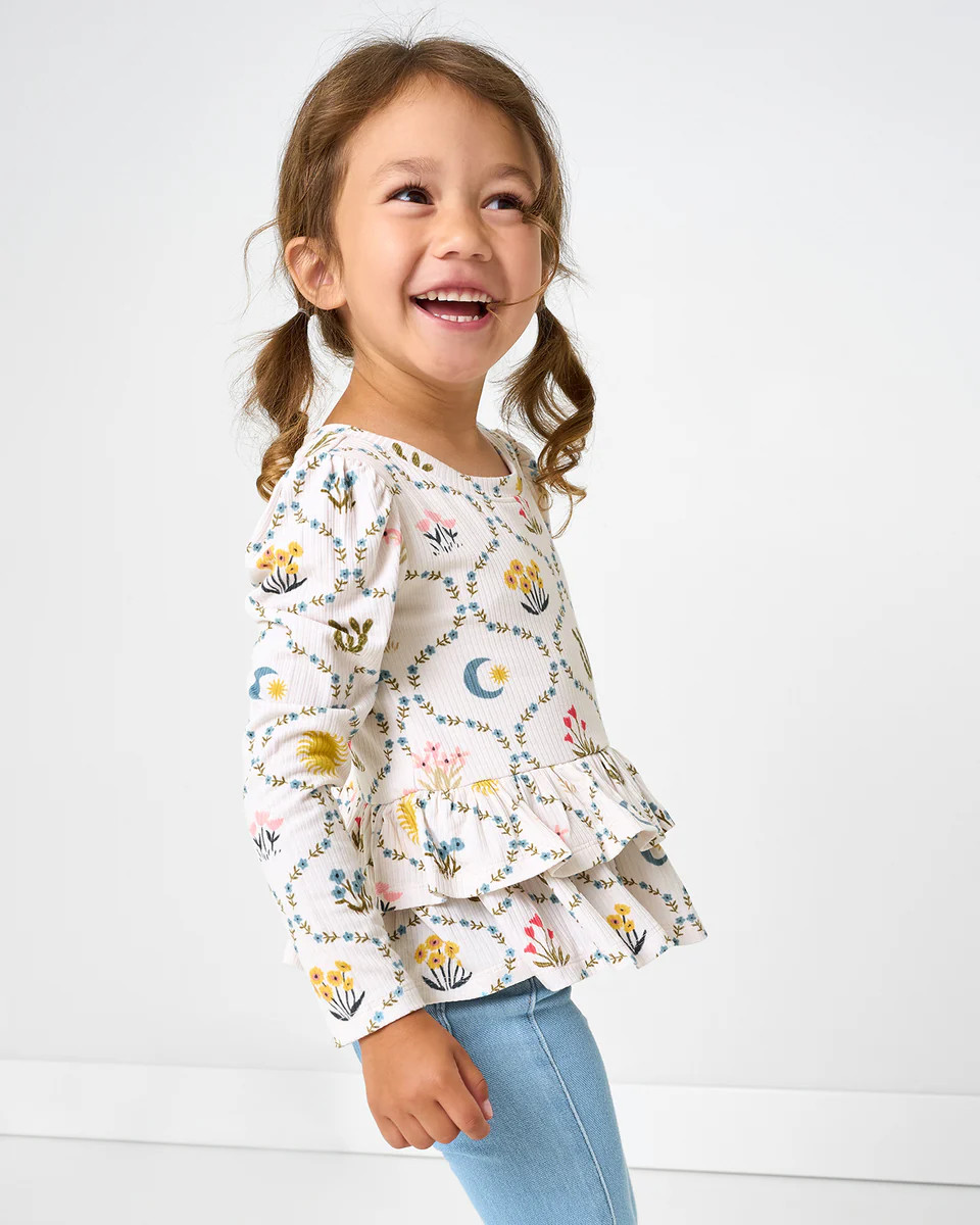 Desert Meadow Ribbed Tiered Peplum Top | Little Sleepies