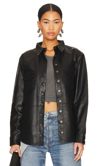 Aria Leather Oversized Shacket in Black | Revolve Clothing (Global)