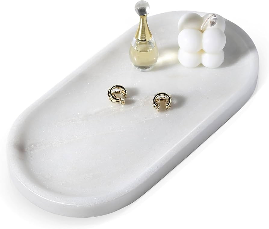 Koville African Natural White Marble Decorative Tray, 10" x 5" Marble Vanity Tray for Bathroom Co... | Amazon (US)