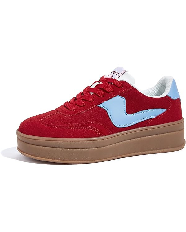 LUCKY STEP Women's Platform Fashion Sneakers Thick Sole Suede Genuine Leather Classic Rubber Gum ... | Amazon (US)