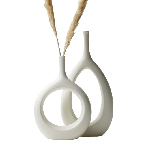 Kimisty Nordic Ceramic Vase Set 2, White Modern Minimalist Bud Vase, Hollow Vase Decor, Sculpture... | Amazon (US)