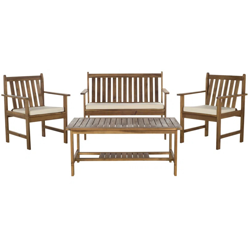 Joliet Solid Wood 4 - Person Seating Group with Cushions | Wayfair North America