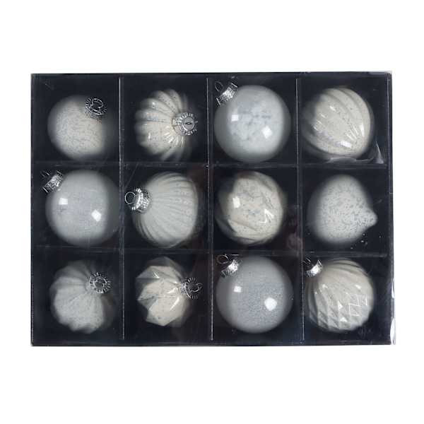 12-Count White Decorated Glass Ornaments | At Home