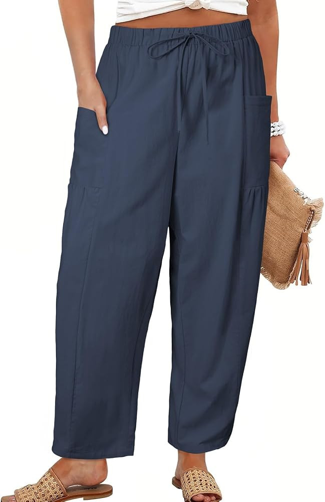 Eytino Womens Plus Size Wide Leg Pants Elastic Waist Drawstring Casual Palazzo Pants Lounge Trous... | Amazon (US)