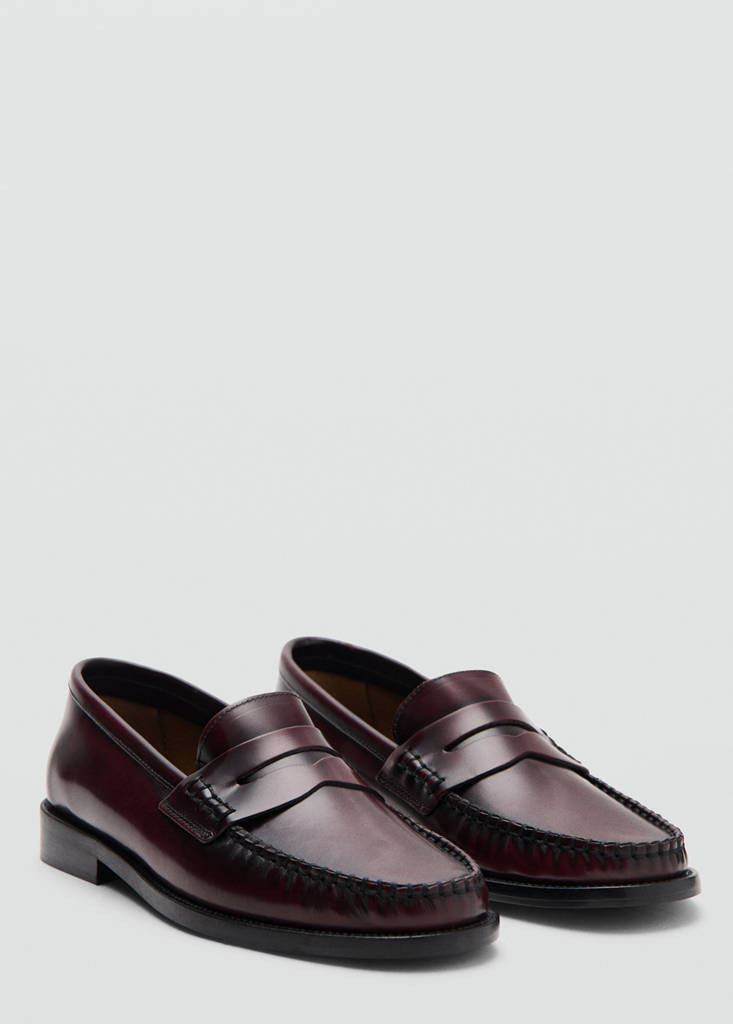 Gathered leather loafer burgundy - Women - 6½ - MANGO | Mango (US/MX/AU)