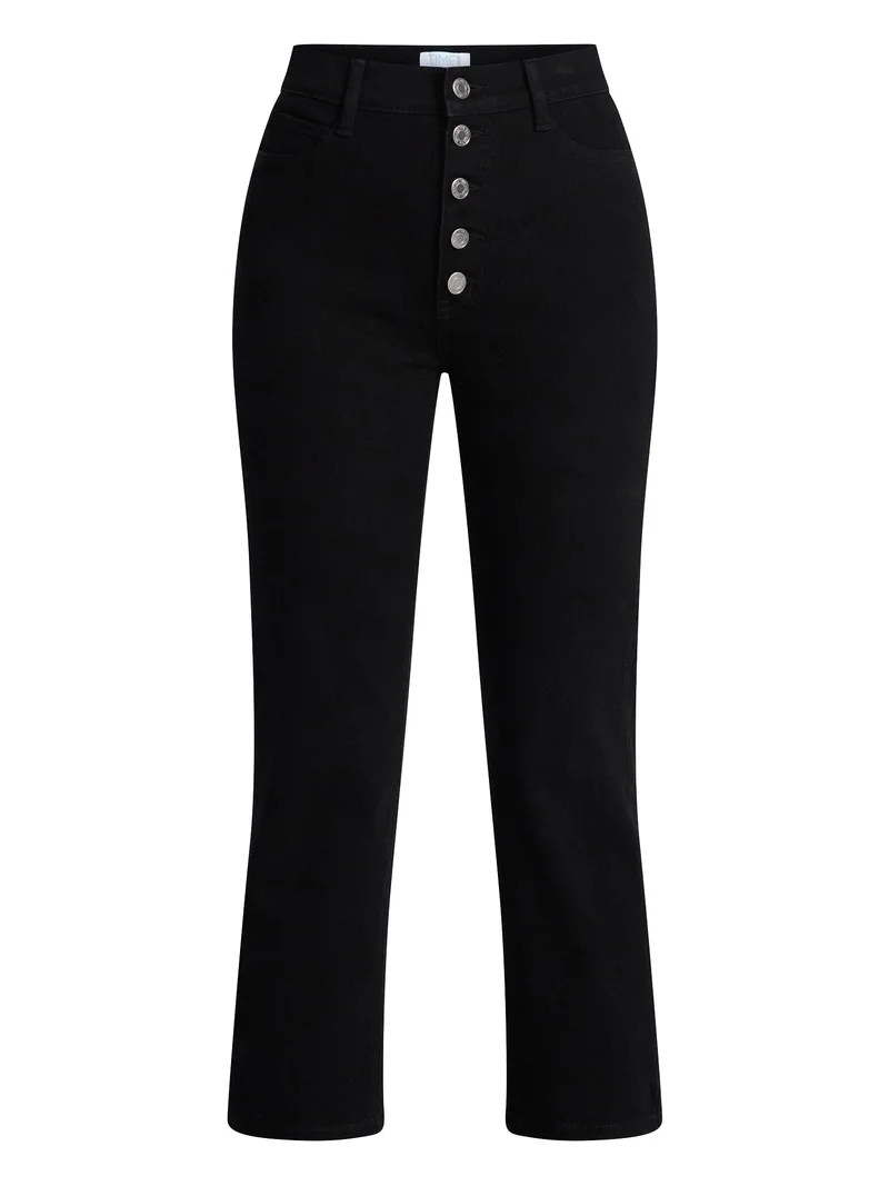 Time and Tru Women's High Rise Button Fly Cropped Jeans, 26.5" Inseam, Sizes 0-22 | Walmart (US)